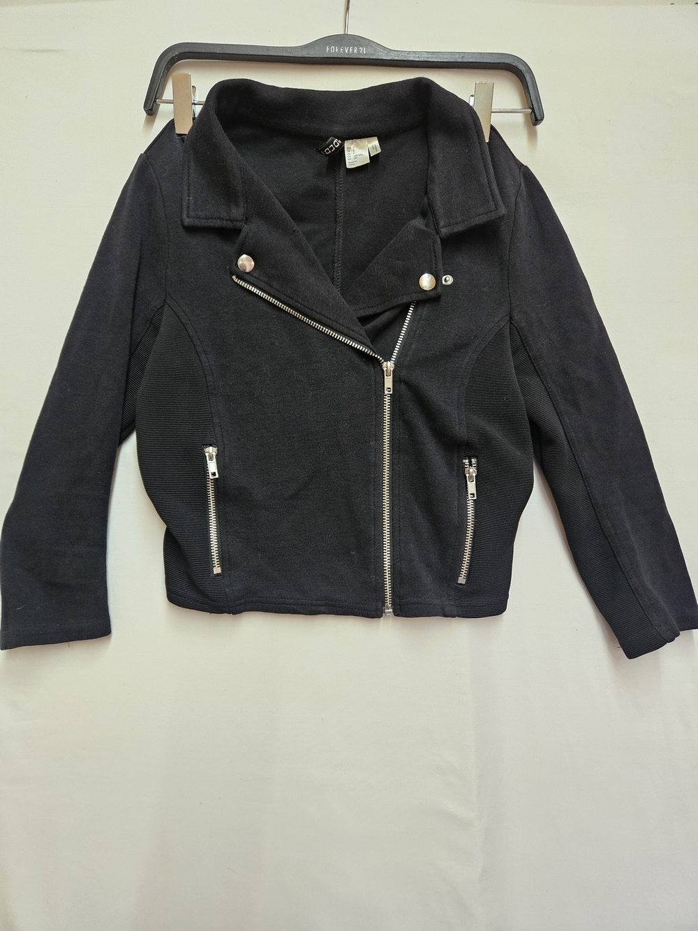 Women's Black Cotton. Jacket with Silver Zippers